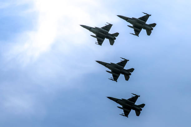 Fighter Jets in Formation Fighter Jets in Formation military airplane stock pictures, royalty-free photos & images