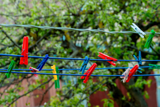 istock Clothes pins in the Garden on a clothes hanging 1007455532