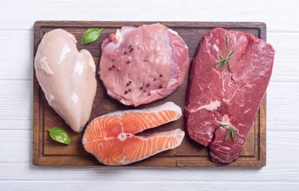istock salmon , beef , pork and chicken 1007458354