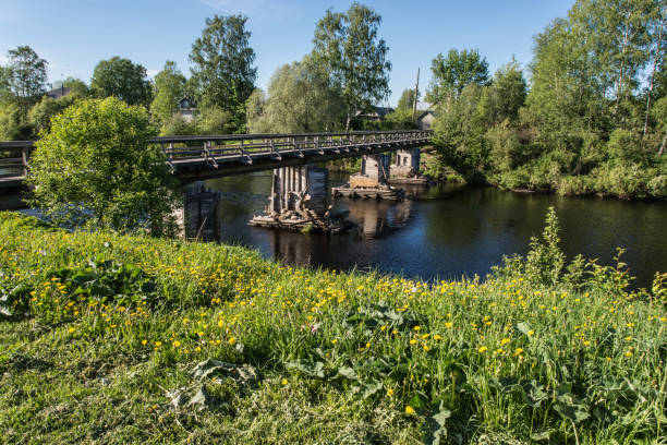 istock Pedestrian bridge over the river Olonka 1007461296