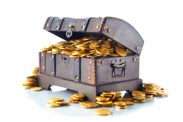 3d rendering cartoon chest and treasure in blue background