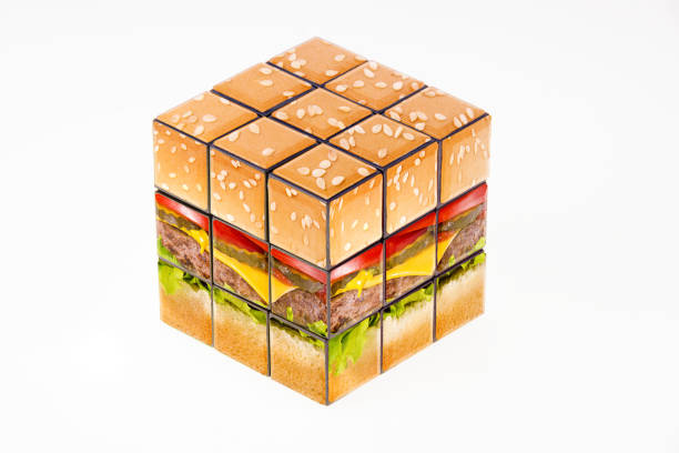 Fast food. juicy burger with fresh ingredients. 3d artwork