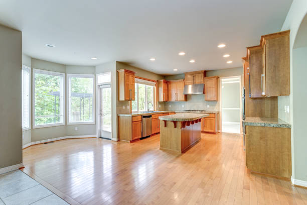 istock Amazing kitchen room with honey colored cabinets. 1007498012