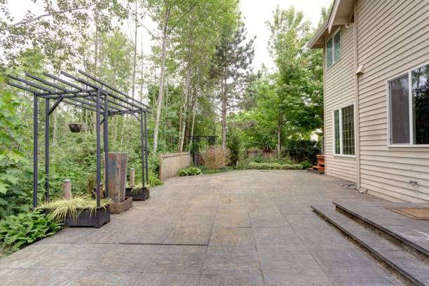 istock Backyard view of a luxurious house with patio 1007498206