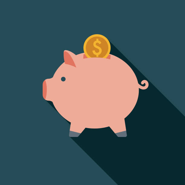 Savings Flat Design Insurance Icon A flat design styled Insurance celebrations icon with a long side shadow. Color swatches are global so it’s easy to edit and change the colors. piggy bank stock illustrations