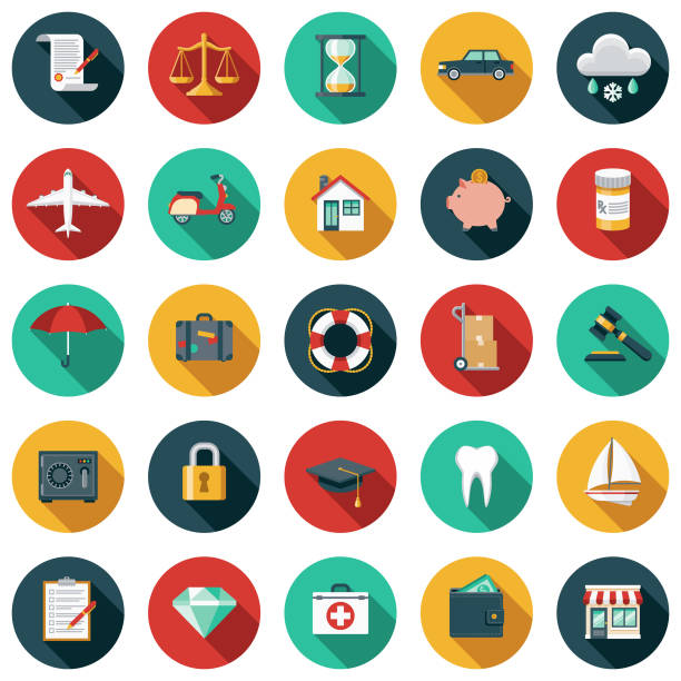sigorta düz tasarım icon set - insurance stock illustrations