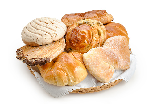 Sweet bread assorted traditional Mexican bakery isolated on white background