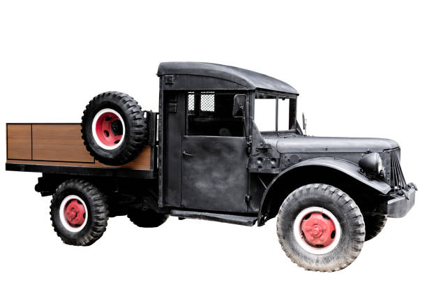 istock Old black pickup truck, isolated on white background. 1007514188