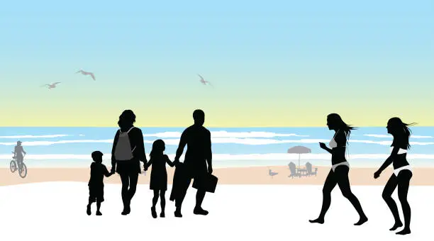 Vector illustration of Hot Sun Family Beach Day