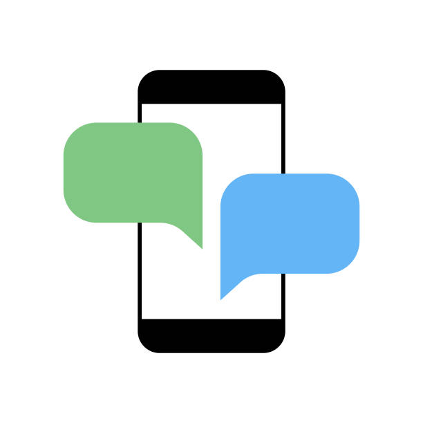 Smart phone with speech bubbles Vector illustration of a smart phone with colorful speech bubbles green word bubble stock illustrations
