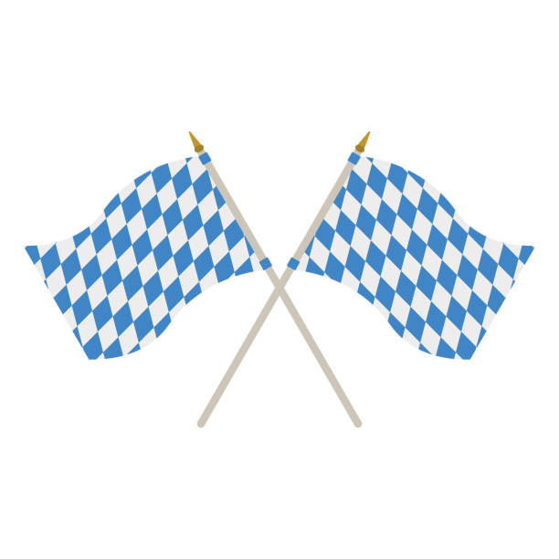 Two Bavarian Flags Two waving Bavarian flags isolated on white background bavarian flag stock illustrations
