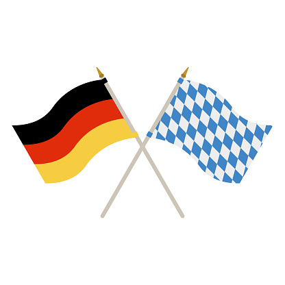 Waving German and Bavarian flags isolated on white background