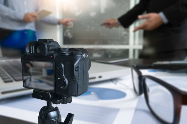 istock vlogger using  laptop  sharing her content making recording video for her vlog trends 1007590926