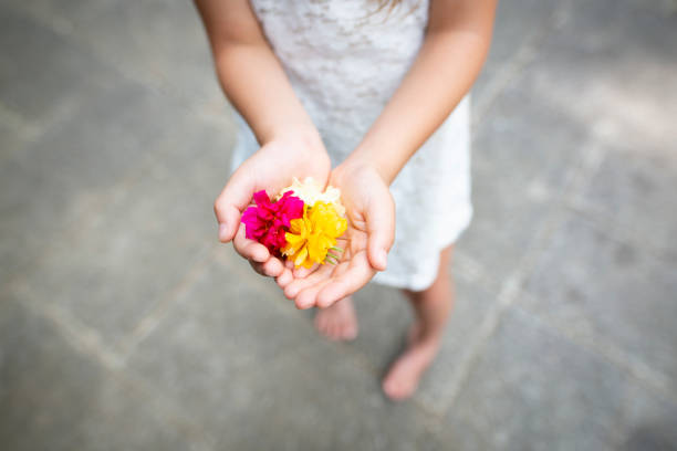 Child has colorful flowers