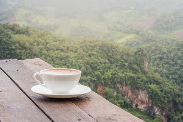 istock A cup of coffee on the table and a beautiful mountain background. 1007632718