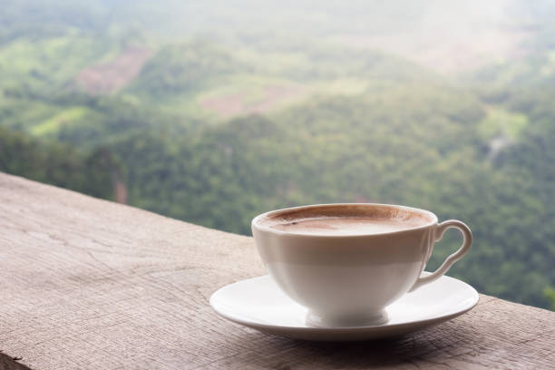 istock A cup of coffee on the table and a beautiful mountain background. 1007632728