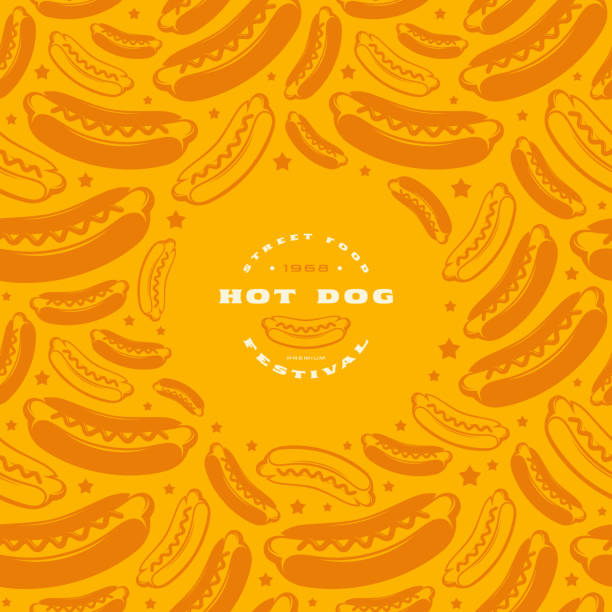 illustrations, cliparts, dessins animés et icônes de étiquette de hot-dog et trame jacquard - hot dog