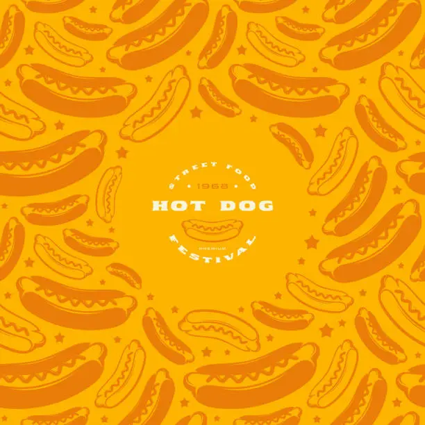 Vector illustration of Hot dog label and frame with pattern