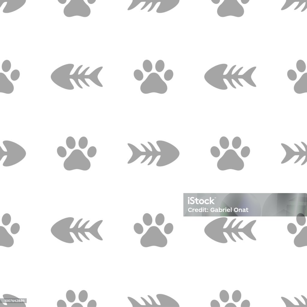 Fish Paw Pattern Fishbone And Paw Seamless Pattern Stock Illustration - Download Image ...