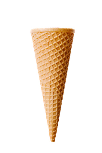 Isolated empty ice cream cone on white background