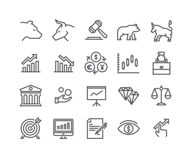 ilustrações, clipart, desenhos animados e ícones de linha simples editável derrame icon set vector, bolsa urso bull e finanças e analytics gráfico e mais. 48 x 48 pixel perfeito. - stock exchange stock market graph trading