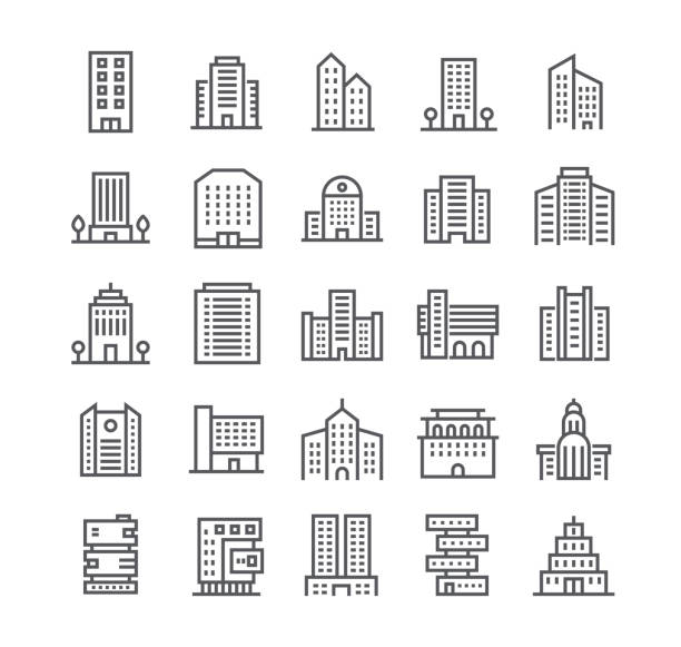 ilustraciones, imágenes clip art, dibujos animados e iconos de stock de icono de vector de movimiento editables línea simple conjunto, gobierno y edificios comerciales y las instituciones y más. 48 x 48 pixel perfect. - icon set computer icon symbol hotel