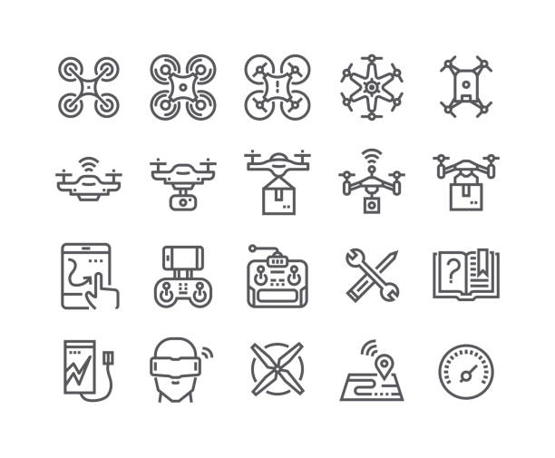 illustrations, cliparts, dessins animés et icônes de ligne simple modifiable avc vecteur jeu d’icônes, air drones, quadrocopters et télécommande drones et bien plus encore. 48 x 48 pixels parfait. - symbol computer icon digital display sign