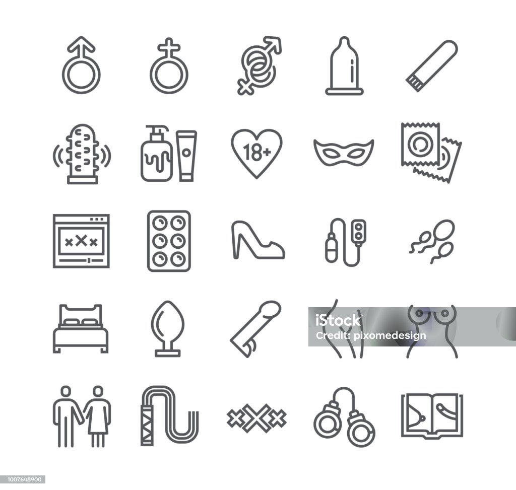 Editable simple line stroke vector icon set,Intim or Sex Shop, Eroticism Love Couple, Pornography and more. 48x48 Pixel Perfect. Sex and Reproduction stock vector