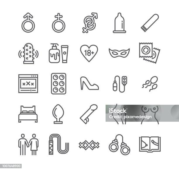 Editable Simple Line Stroke Vector Icon Set Intim Or Sex Shop Eroticism Love Couple Pornography And More 48x48 Pixel Perfect Stock Illustration - Download Image Now