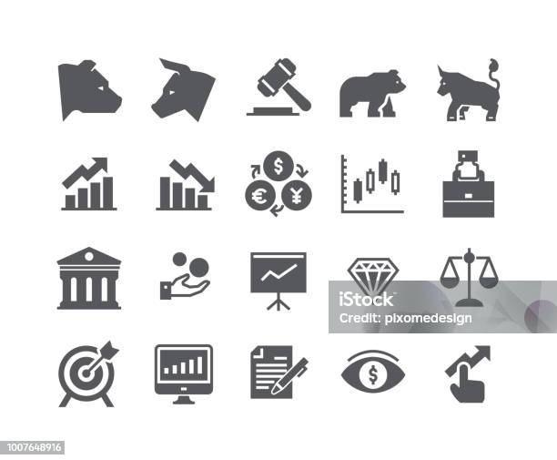 Simple Flat High Quality Vector Icon Setstock Exchange Bear Bull And Finance And Graph Analytics And More 48x48 Pixel Perfect Stock Illustration - Download Image Now