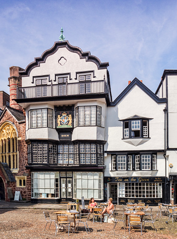 20 June 2017: Exeter, Devoin, England, UK - Mol's Coffee House, a 1596 timber framed building in Cathedral Close.