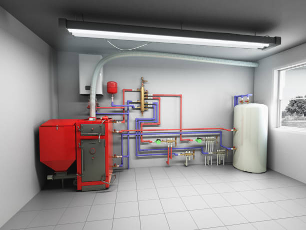 istock Hot water boiler Boiler room with a heating system 3d render 1007652036