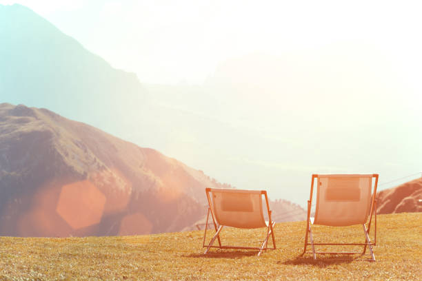 relax - two chairs in the mountains. Seceda Dolomites,  Italy.\