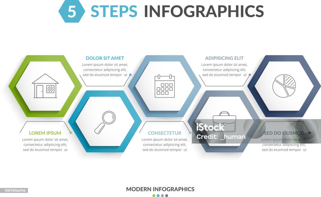 In 5 Schritten Infografiken - Lizenzfrei Informationsgrafik Vektorgrafik