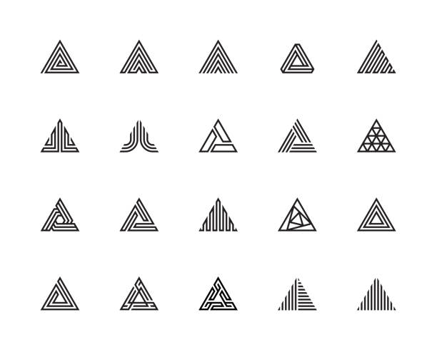 ilustraciones, imágenes clip art, dibujos animados e iconos de stock de iconos de triángulo - geometric shape design pattern triangle