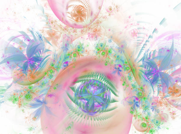 istock Glow Abstract Fractal Flower Background. Translucent bubbles texture with glow Flowers. Bright, multicolored computer generated, fractal abstract background 1007659568