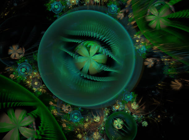 istock Glow Abstract Fractal Flower Background. Translucent bubbles texture with glow Flowers. Bright, multicolored computer generated, fractal abstract background 1007661978