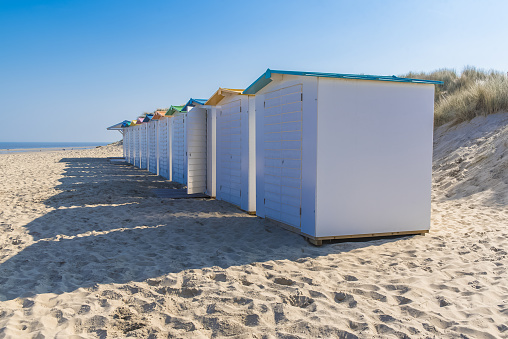 Beach huts on the sand, Oostende in Belgium