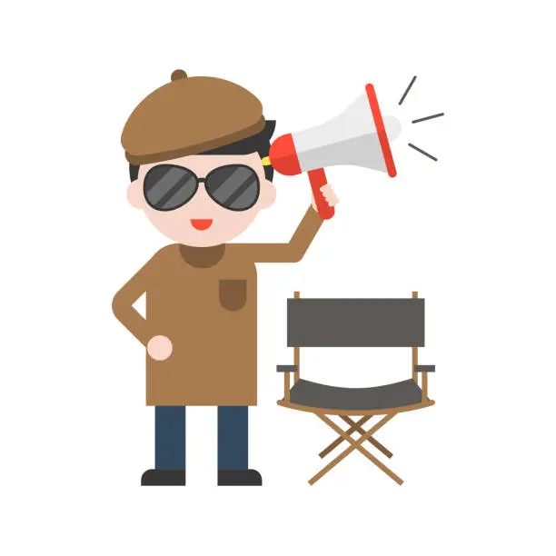 Vector illustration of Movie Director and chair, megaphone, Set Profession character of people in uniform, flat design