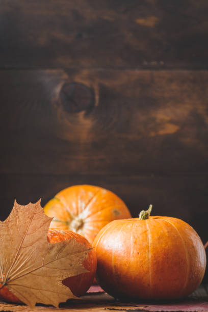 istock Small pumpkins and dried fall leaves still life. Autumn background. 1007665556