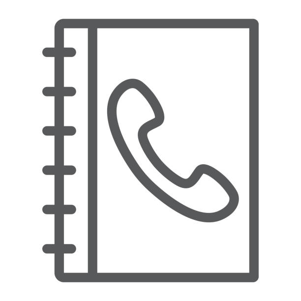 電話帳線アイコン、連絡先および電話、住所は記号、ベクトル グラフィックス、白い背景、eps 10 の線形パターンを予約します。 - adress book点のイラスト素材／クリップアート素材／�マンガ素材／アイコン素材