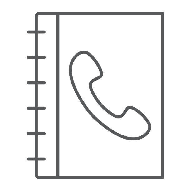 ilustrações, clipart, desenhos animados e ícones de ícone de linha fina de catálogo telefônico, contato e telefone, endereço para reservar sinal, gráficos vetoriais, um padrão linear sobre um fundo branco, eps 10. - adress book