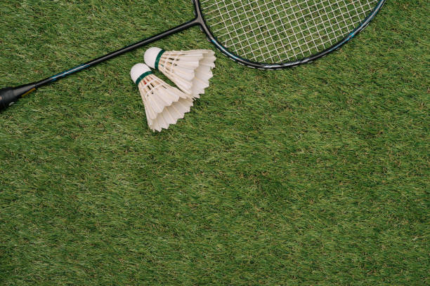 istock Badminton racket on the green , top view 1007679098