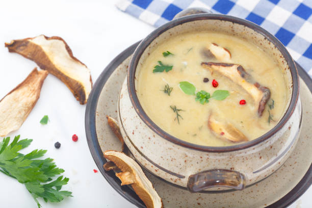 istock Mushroom cream soup with herbs and spices in a bowl 1007689670
