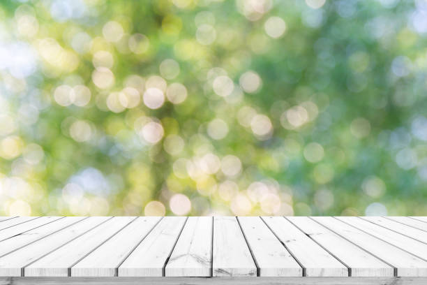 istock wood plank with abstract natural green blurred bokeh background for product display 1007710364
