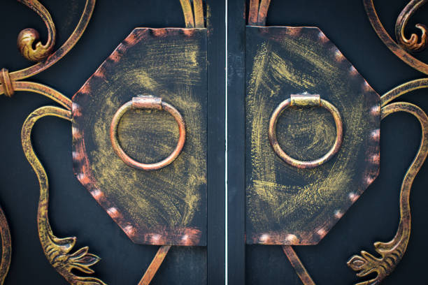 ornate wrought-iron elements of metal gate decoration.