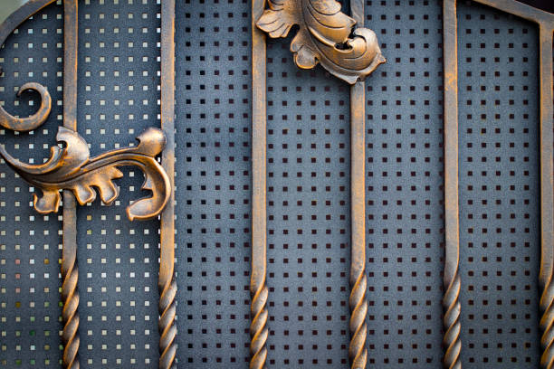 ornate wrought-iron elements of metal gate decoration.