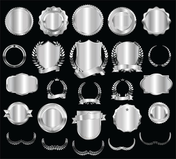 tarcze wieńce laurowe i odznaki kolekcja wektorowa - certificate frame award gold stock illustrations
