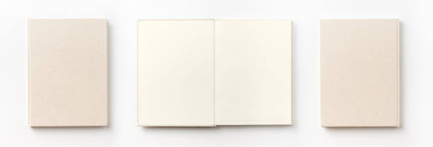 istock Top view collection of  light yellow fabric notebook front, back and white open page isolated on background for mockup 1007713918