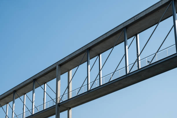 elevated pedestrian walkway / bridge on blue sky - concrete overpass -